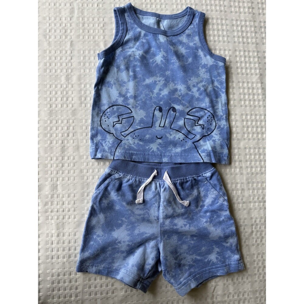 Boys Just One You By Carter's 2 Pc Tie Dye Crab Short Set 18 months.